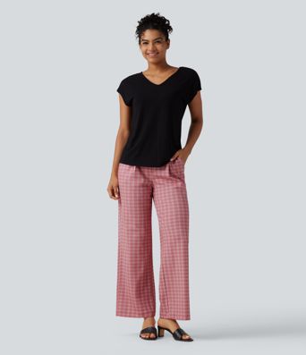 Halara Flex™ High Waisted Straight Leg Plaid Work Pants with Pockets