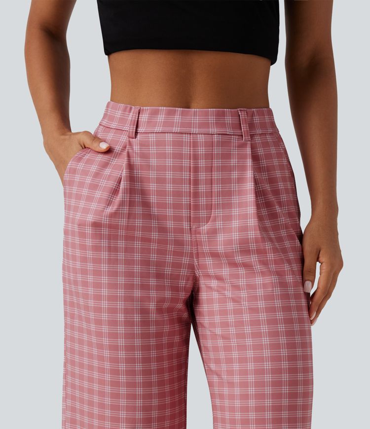Halara Flex™ High Waisted Straight Leg Plaid Work Pants with Pockets