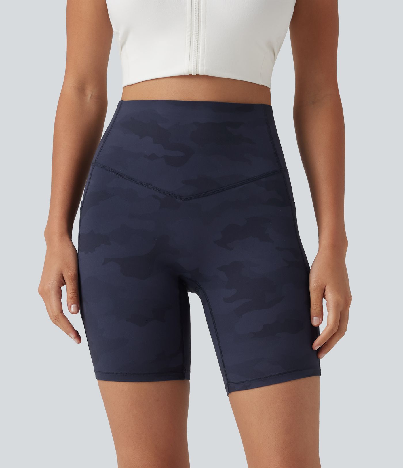Halara UltraSculpt™ Camo Print High Waisted Tummy Control Training Biker Shorts 7'' with Pockets