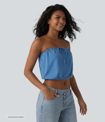 SoftlyZero™ Tube Lace Up Cropped Casual Tank Top-UPF50+
