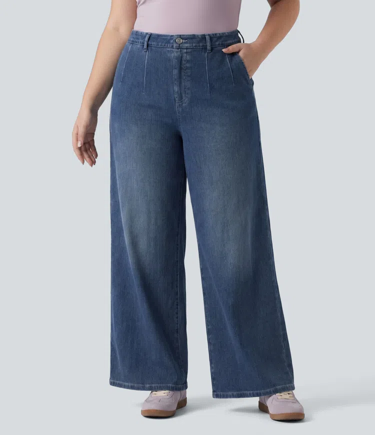 Halara Flex™ Plus Size High Waisted Tummy Control Wide Leg Casual Jeans with Pockets