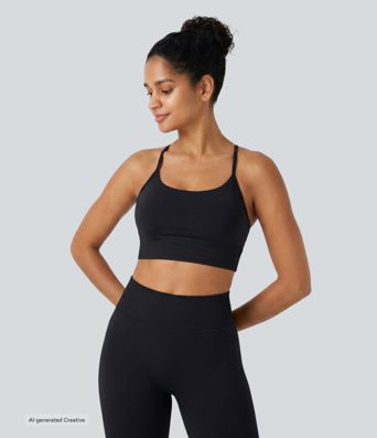 Square Neck Built-in Bra Cropped Casual Tank Top
