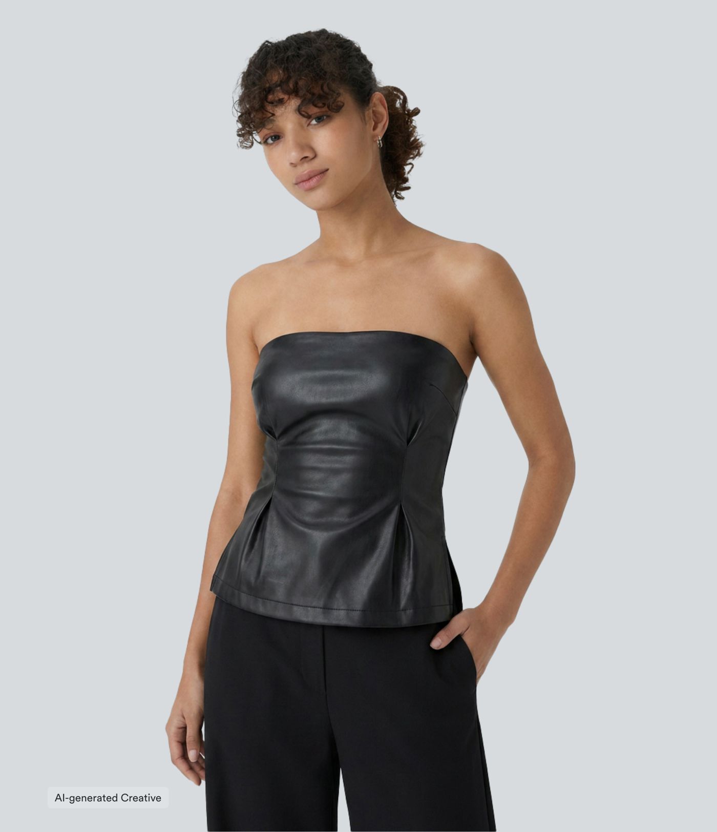 Tube Built-in Bra PU Leather Casual Tank Top