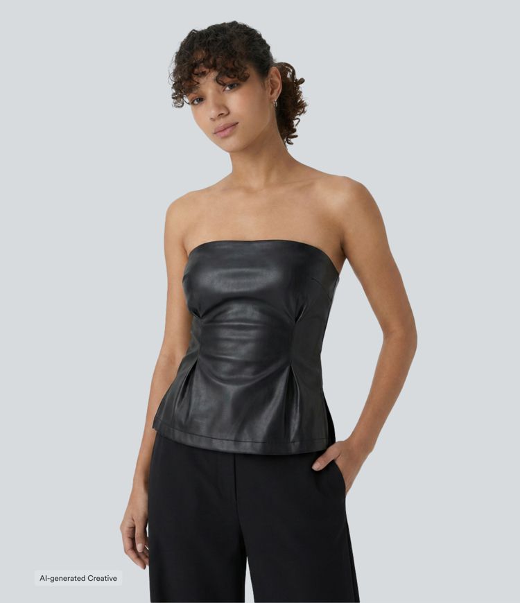 Tube Built-in Bra PU Leather Casual Tank Top