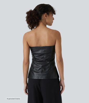 Tube Built-in Bra PU Leather Casual Tank Top