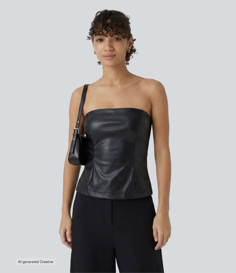 Tube Built-in Bra PU Leather Casual Tank Top