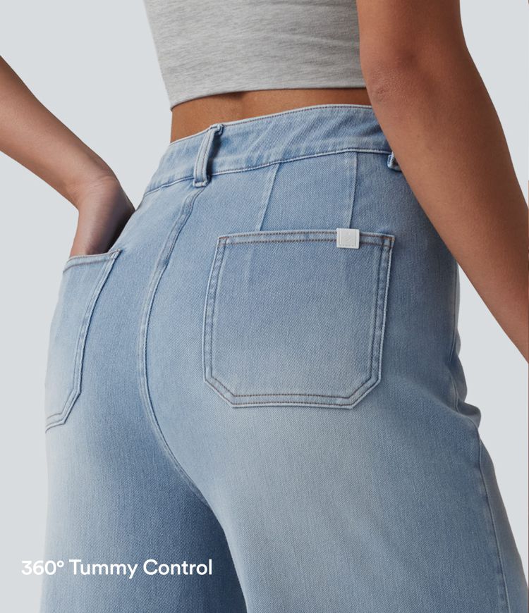 Halara Flex™ High Waisted Tummy Control Wide Leg Casual Jeans with Pockets Halara Flex™ High Waisted Tummy Control Wide Leg Casual Jeans with Pockets