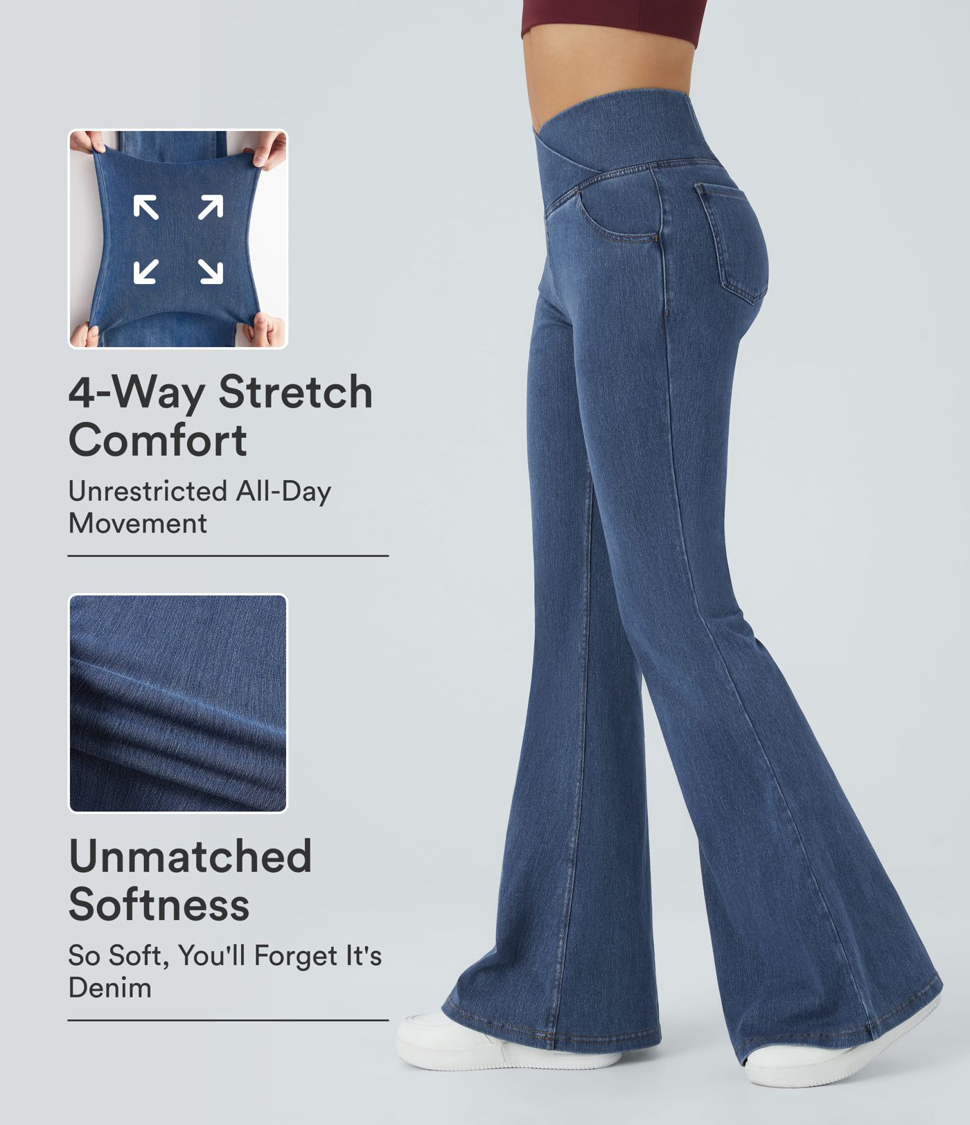 Halara Flex™ High Waisted Crossover Pocket Washed Casual Jeans Halara Flex™ High Waisted Crossover Pocket Washed Casual Jeans