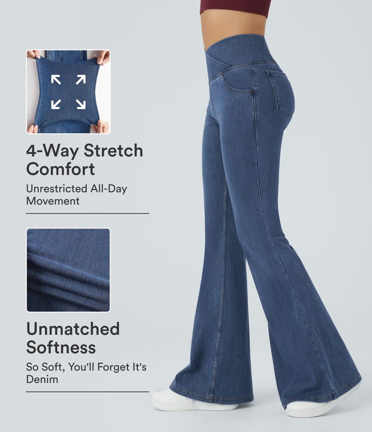 Halara Flex™ High Waisted Crossover Pocket Washed Casual Jeans Halara Flex™ High Waisted Crossover Pocket Washed Casual Jeans