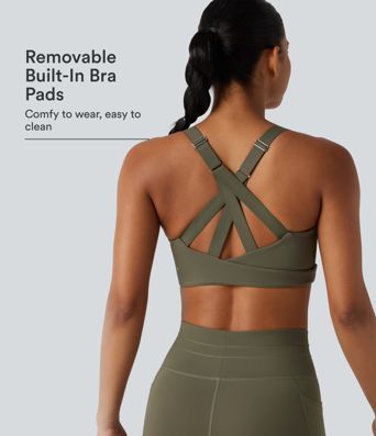Medium Support Crisscross Back Adjustable Buckle Breathable Mesh Built-in Bra Cool Touch Quick Dry Training Sports Bra-UPF50+ Medium Support Crisscross Back Adjustable Buckle Breathable Mesh Built-in Bra Cool Touch Quick Dry Training Sports Bra-UPF50+
