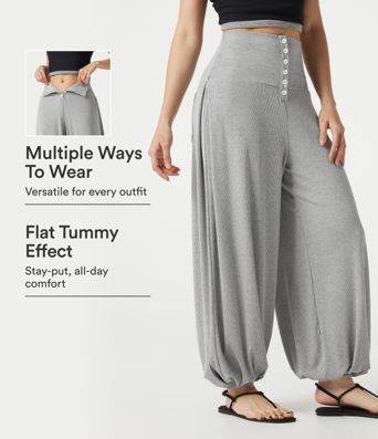 High Stretch Ribbed High Waisted Tummy Control Casual Joggers with Pockets High Stretch Ribbed High Waisted Tummy Control Casual Joggers with Pockets