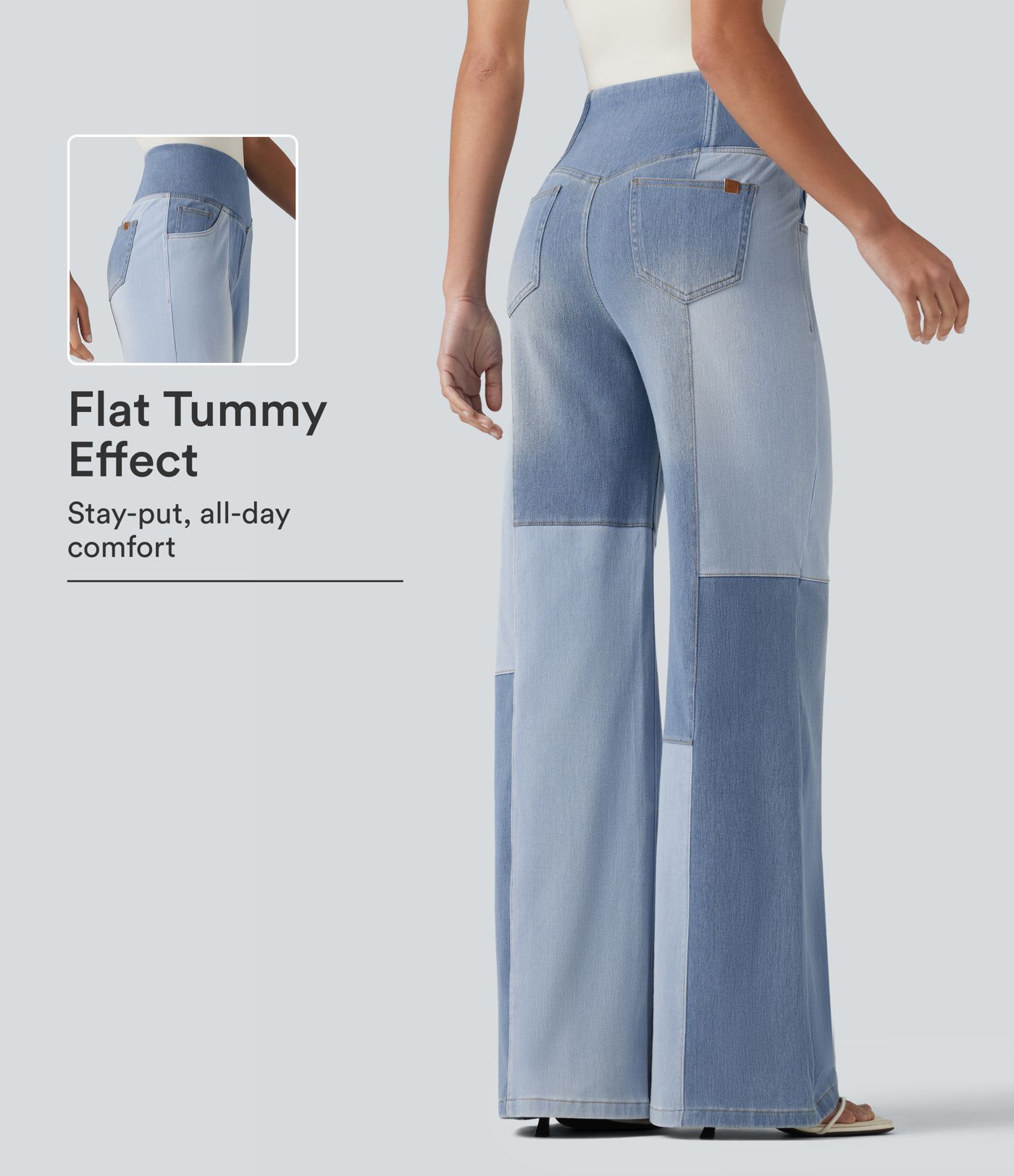 Halara Flex™ High Waisted Crossover Tummy Control Patched Bootcut Casual Jeans with Pockets Halara Flex™ High Waisted Crossover Tummy Control Patched Bootcut Casual Jeans with Pockets