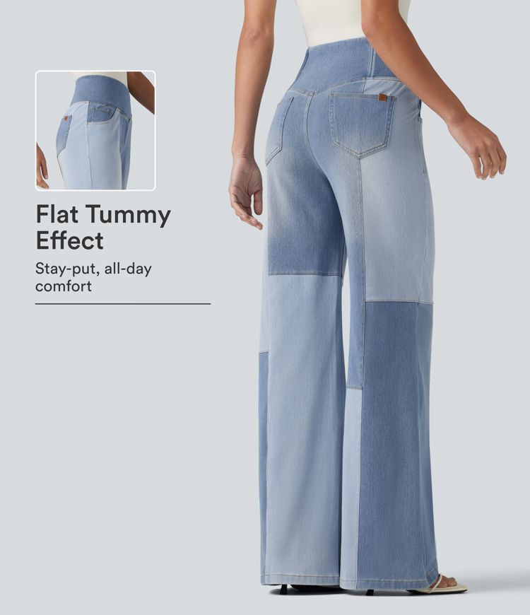 Halara Flex™ High Waisted Crossover Tummy Control Patched Bootcut Casual Jeans with Pockets Halara Flex™ High Waisted Crossover Tummy Control Patched Bootcut Casual Jeans with Pockets