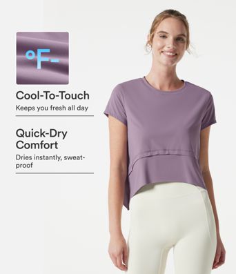 Halara UltraSculpt™ Cool Quick Dry Round Neck Short Sleeve High Low Loose Fit Running Sports Top-UPF 50+