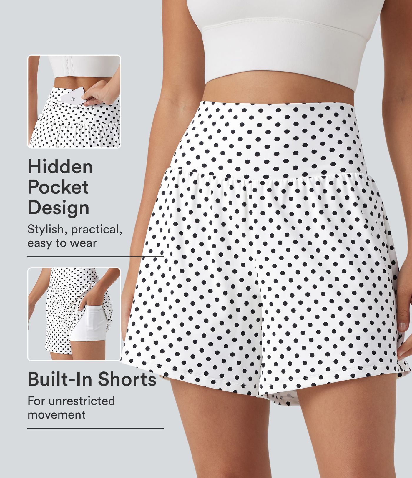 High Waisted 2-in-1 Polka Dot Yoga Shorts 5'' with Pockets High Waisted 2-in-1 Polka Dot Yoga Shorts 5'' with Pockets