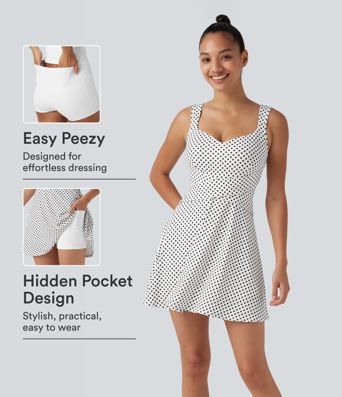 Built-in Bra 2-in-1 Polka Dot Mini Tennis Active Dress with Pockets-Easy Peezy Edition