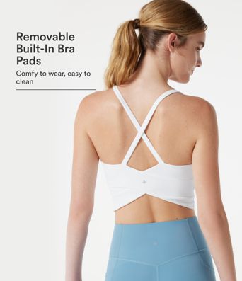 Scoop Neck Built-in Bra Crossover Hem Cropped Yoga Cami Top Scoop Neck Built-in Bra Crossover Hem Cropped Yoga Cami Top