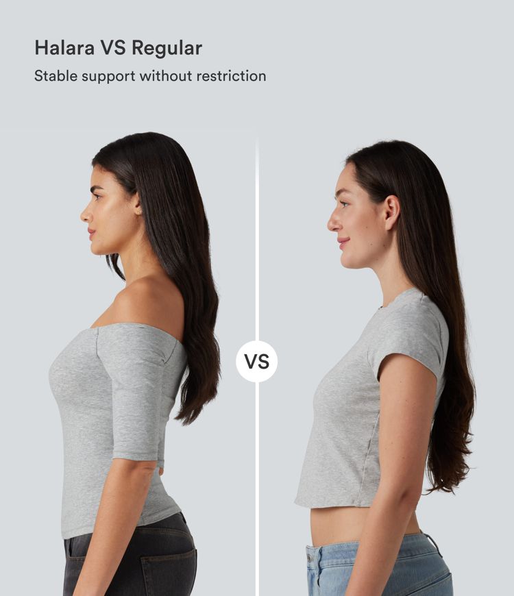 Halara Cotton Jersey Off-Shoulder Removable Straps Half Sleeve Built-in Bra Casual T-Shirt B-DD Cups