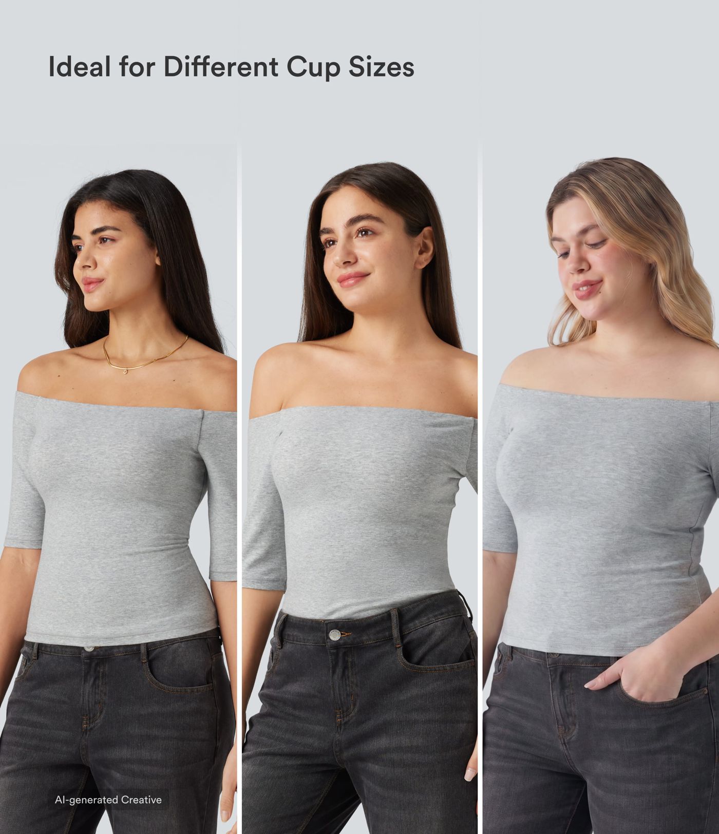 Halara Cotton Jersey Off-Shoulder Removable Straps Half Sleeve Built-in Bra Casual T-Shirt B-DD Cups