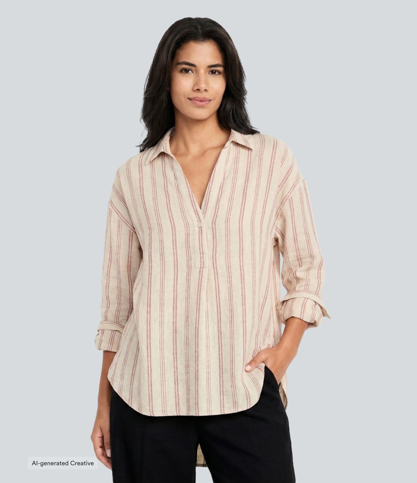 V Neck Long Sleeve Stripe Casual Shirt V Neck Long Sleeve Stripe Casual Shirt