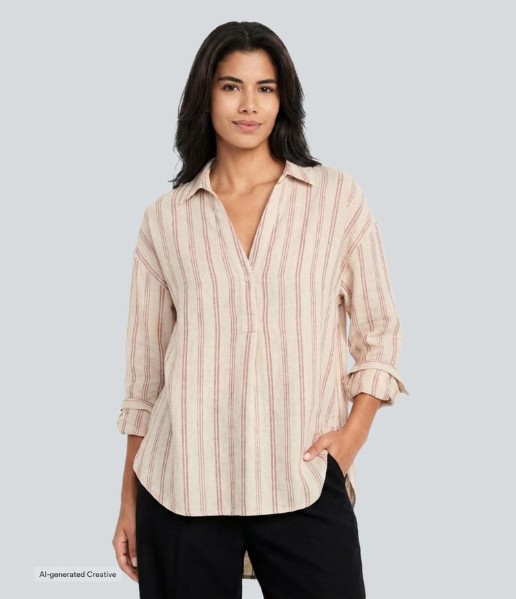 V Neck Long Sleeve Stripe Casual Shirt V Neck Long Sleeve Stripe Casual Shirt
