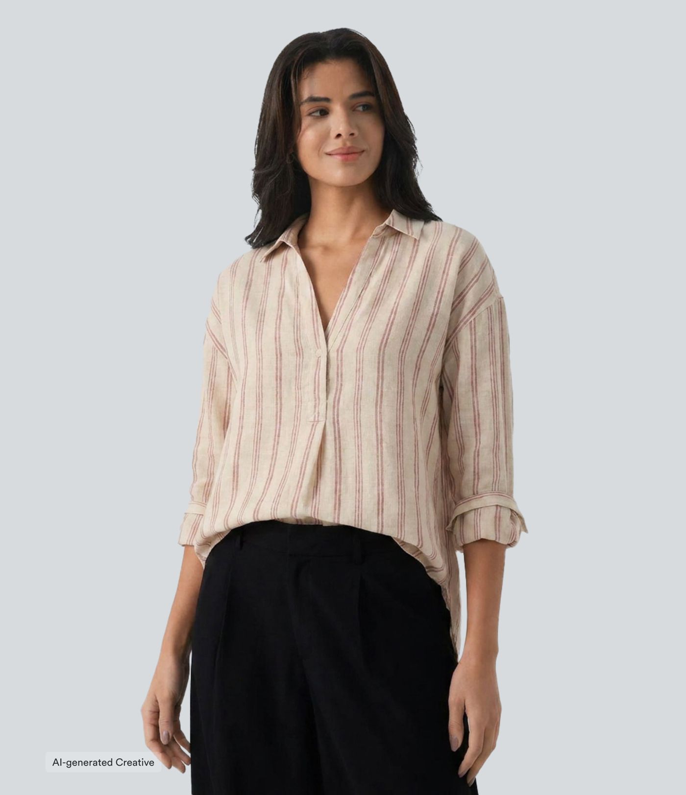 V Neck Long Sleeve Stripe Casual Shirt V Neck Long Sleeve Stripe Casual Shirt