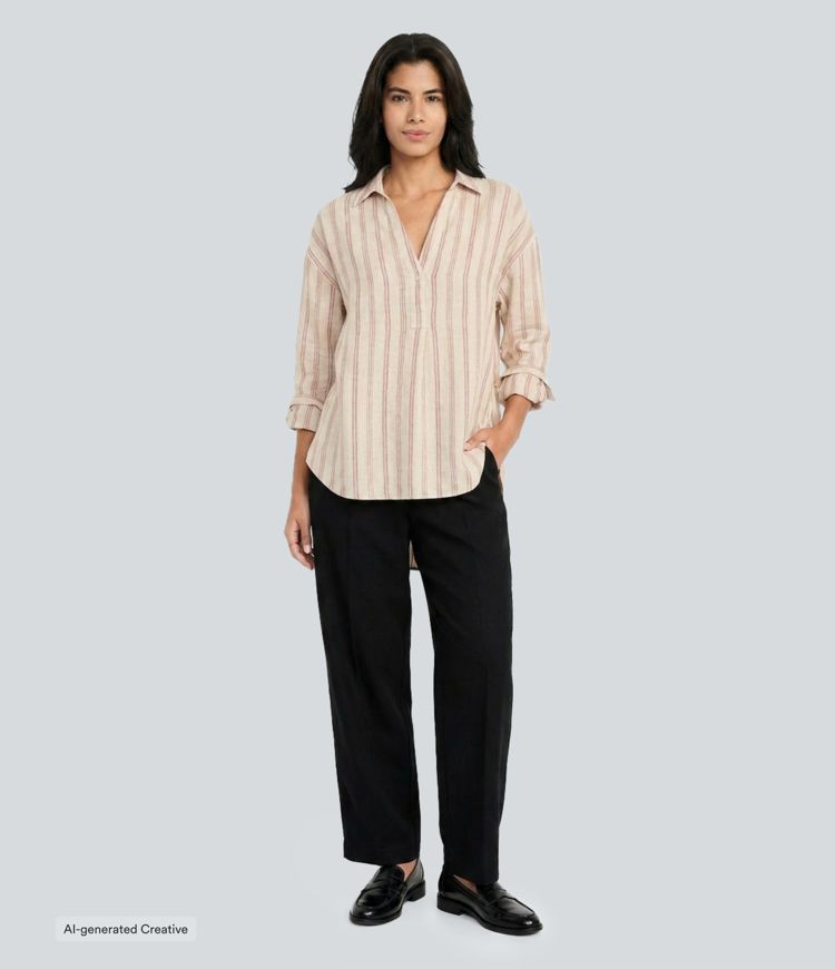 V Neck Long Sleeve Stripe Casual Shirt V Neck Long Sleeve Stripe Casual Shirt