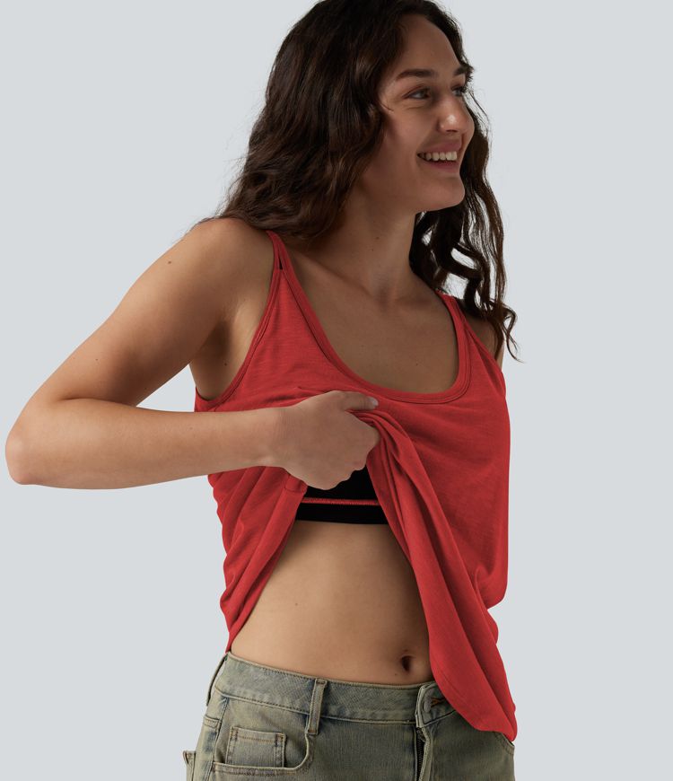 Débardeur décontracté à col en U et brassière intégrée Débardeur décontracté à col en U et brassière intégrée