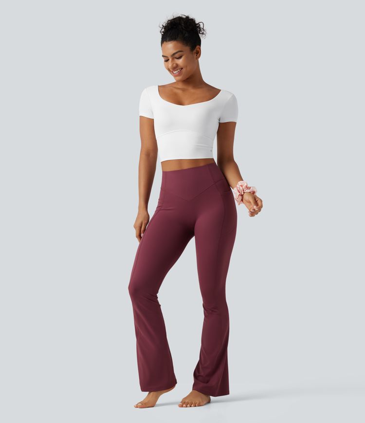 SoftlyZero™ Quick Dry Diamond Collar Built-in Bra Short Sleeve Cropped Yoga Sports Top
