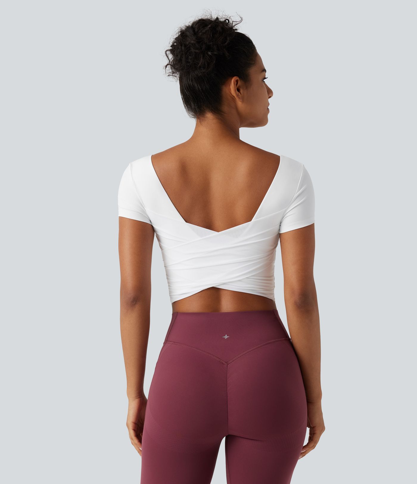 SoftlyZero™ Quick Dry Diamond Collar Built-in Bra Short Sleeve Cropped Yoga Sports Top
