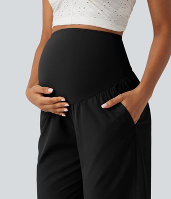 Breezeful™ Super High Waisted Curved Hem Quick Dry Capri Maternity Pants with Pockets Breezeful™ Super High Waisted Curved Hem Quick Dry Capri Maternity Pants with Pockets