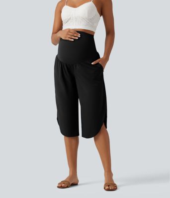 Breezeful™ Super High Waisted Curved Hem Quick Dry Capri Maternity Pants with Pockets Breezeful™ Super High Waisted Curved Hem Quick Dry Capri Maternity Pants with Pockets