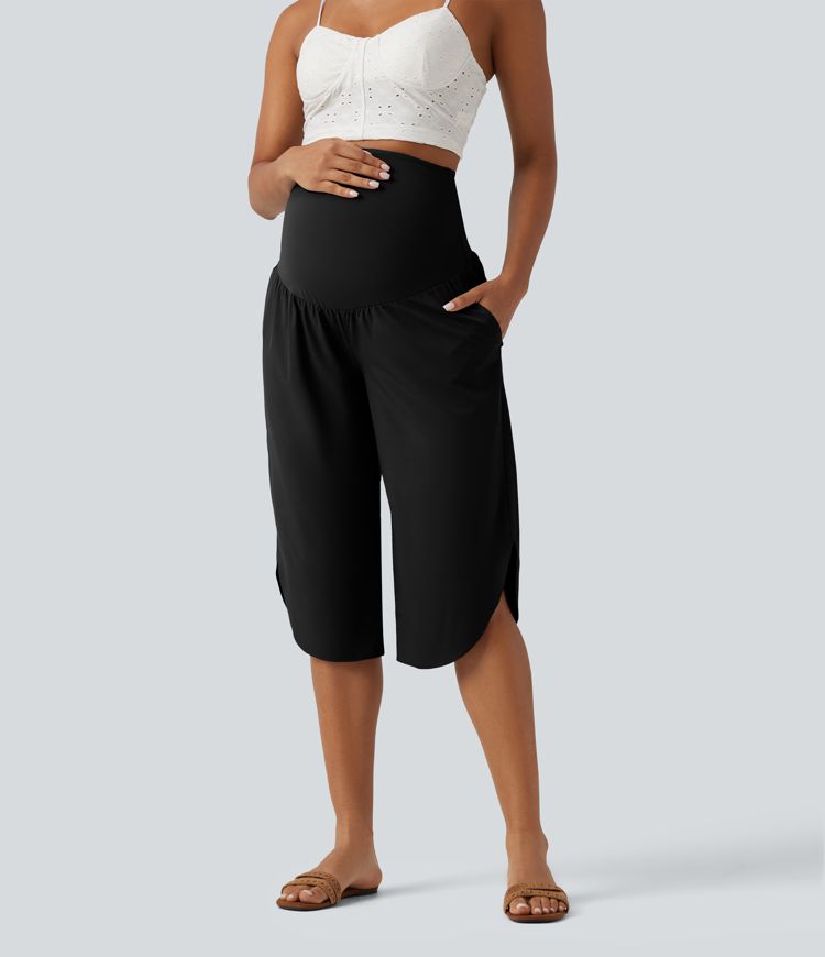 Breezeful™ Super High Waisted Curved Hem Quick Dry Capri Maternity Pants with Pockets Breezeful™ Super High Waisted Curved Hem Quick Dry Capri Maternity Pants with Pockets