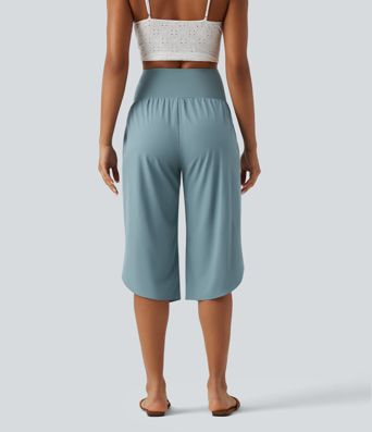 Breezeful™ Super High Waisted Curved Hem Quick Dry Capri Maternity Pants with Pockets
