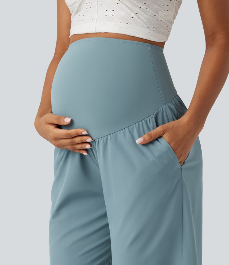 Breezeful™ Super High Waisted Curved Hem Quick Dry Capri Maternity Pants with Pockets