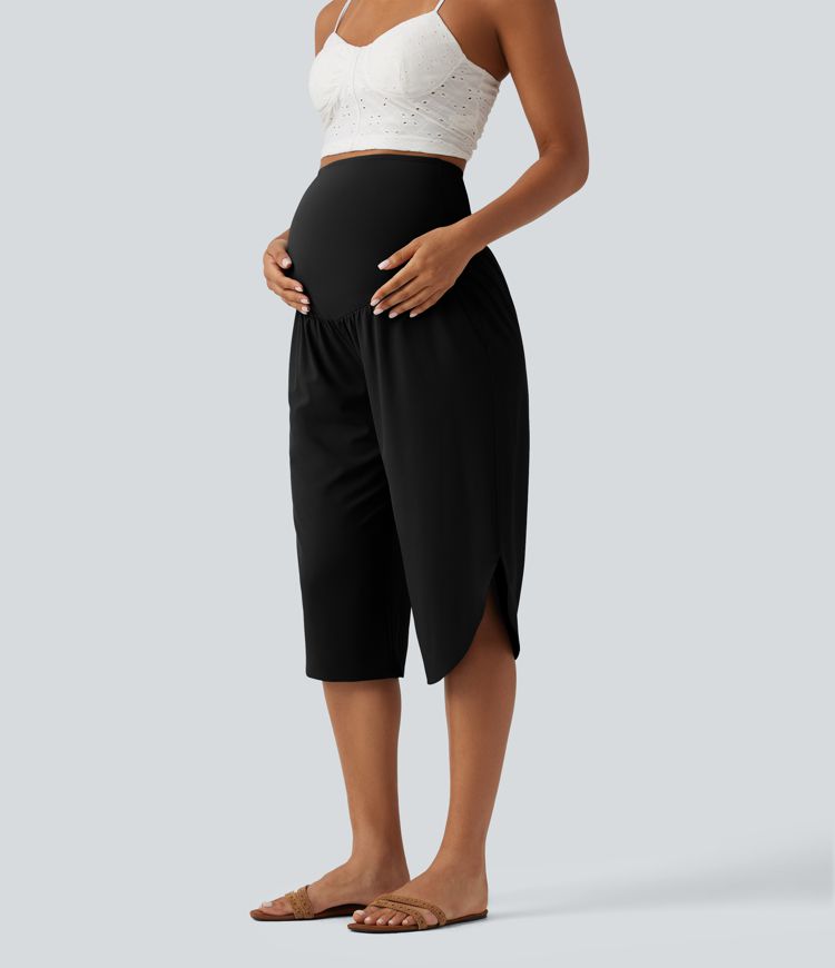 Breezeful™ Super High Waisted Curved Hem Quick Dry Capri Maternity Pants with Pockets Breezeful™ Super High Waisted Curved Hem Quick Dry Capri Maternity Pants with Pockets