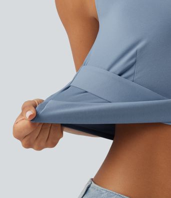 Diamond Collar Built-in Bra Crossover Hem Cropped Casual Tank Top Diamond Collar Built-in Bra Crossover Hem Cropped Casual Tank Top