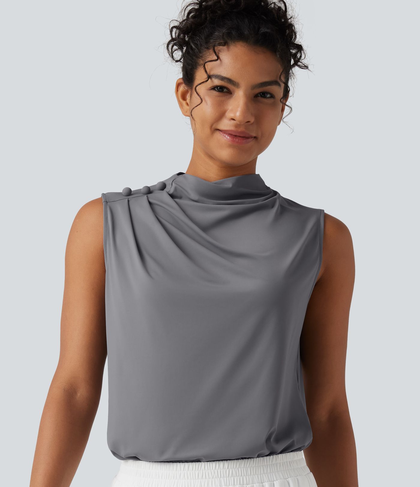 Mock Neck Keyhole Back Sleeveless Cool Touch Work Top-UPF50+ Mock Neck Keyhole Back Sleeveless Cool Touch Work Top-UPF50+