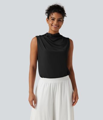 Haut tailleur sans manches à col cheminée et dos à découpe goutte d'eau à effet frais InstantCool, protection solaire UPF50+ Haut tailleur sans manches à col cheminée et dos à découpe goutte d'eau à effet frais InstantCool, protection solaire UPF50+