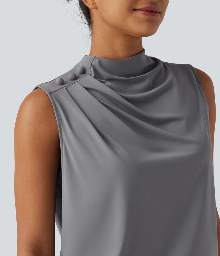 Mock Neck Keyhole Back Sleeveless Cool Touch Work Top-UPF50+ Mock Neck Keyhole Back Sleeveless Cool Touch Work Top-UPF50+