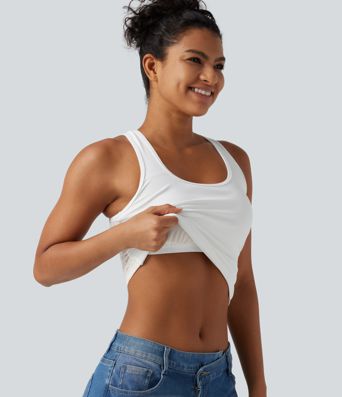 SoftlyZero™ Airy U Neck Built-in Bra Contrast Lace Cut Out InstantCool Casual Tank Top SoftlyZero™ Airy U Neck Built-in Bra Contrast Lace Cut Out InstantCool Casual Tank Top