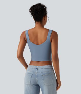Diamond Collar Built-in Bra Crossover Hem Cropped Casual Tank Top Diamond Collar Built-in Bra Crossover Hem Cropped Casual Tank Top
