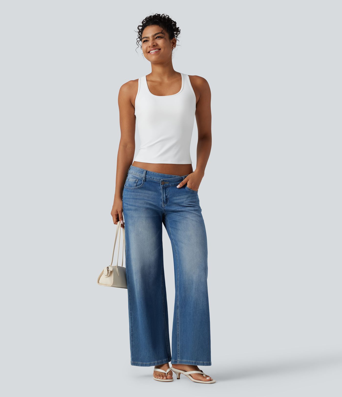 SoftlyZero™ Airy U Neck Built-in Bra Contrast Lace Cut Out Cool Touch Casual Tank Top