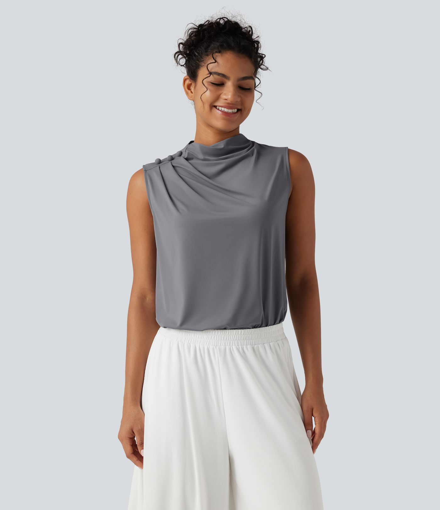 Mock Neck Keyhole Back Sleeveless Cool Touch Work Top-UPF50+ Mock Neck Keyhole Back Sleeveless Cool Touch Work Top-UPF50+