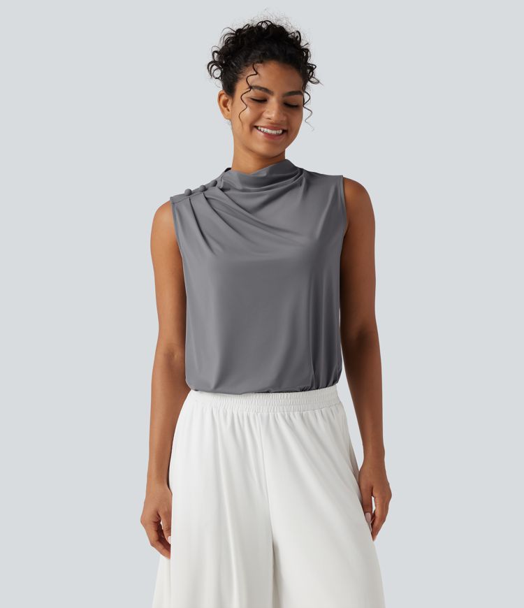 Mock Neck Keyhole Back Sleeveless Cool Touch Work Top-UPF50+ Mock Neck Keyhole Back Sleeveless Cool Touch Work Top-UPF50+