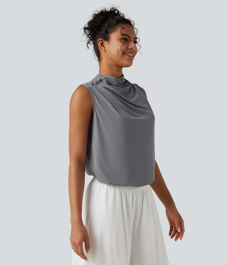 Mock Neck Keyhole Back Sleeveless Cool Touch Work Top-UPF50+ Mock Neck Keyhole Back Sleeveless Cool Touch Work Top-UPF50+
