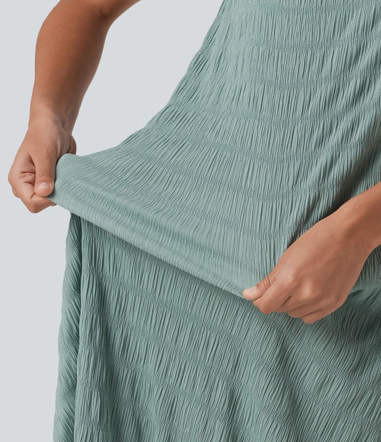 Round Neck Built-in Bra Sleeveless Ruffle Hem Midi Casual Dress