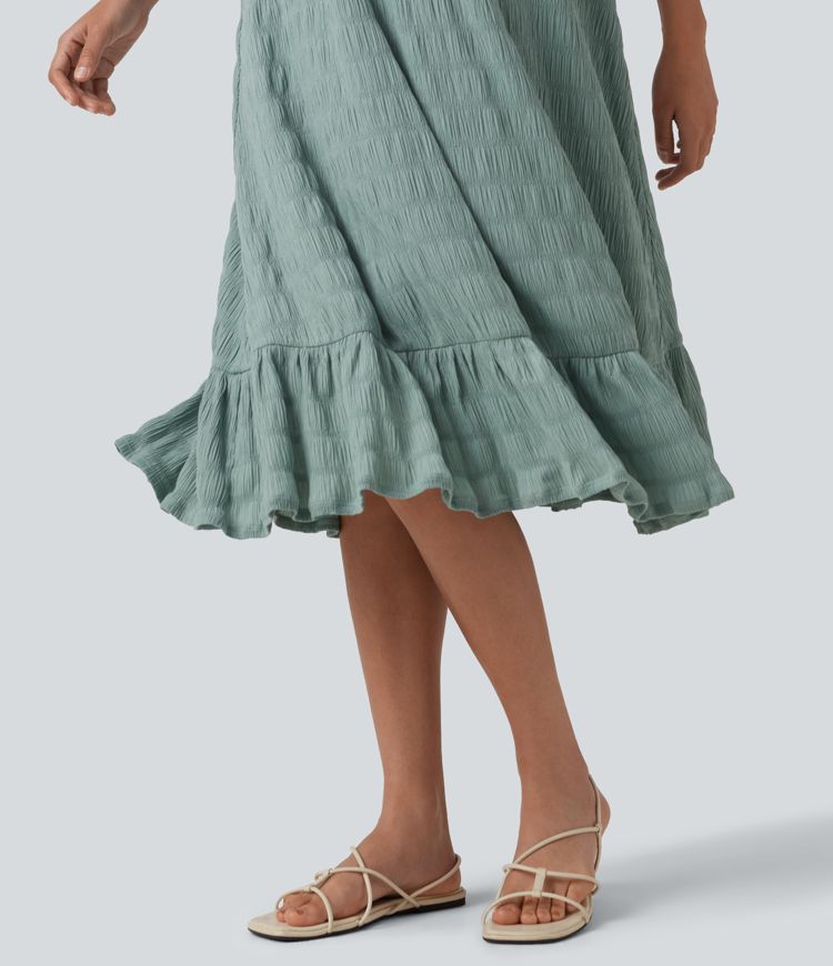 Round Neck Built-in Bra Sleeveless Ruffle Hem Midi Casual Dress