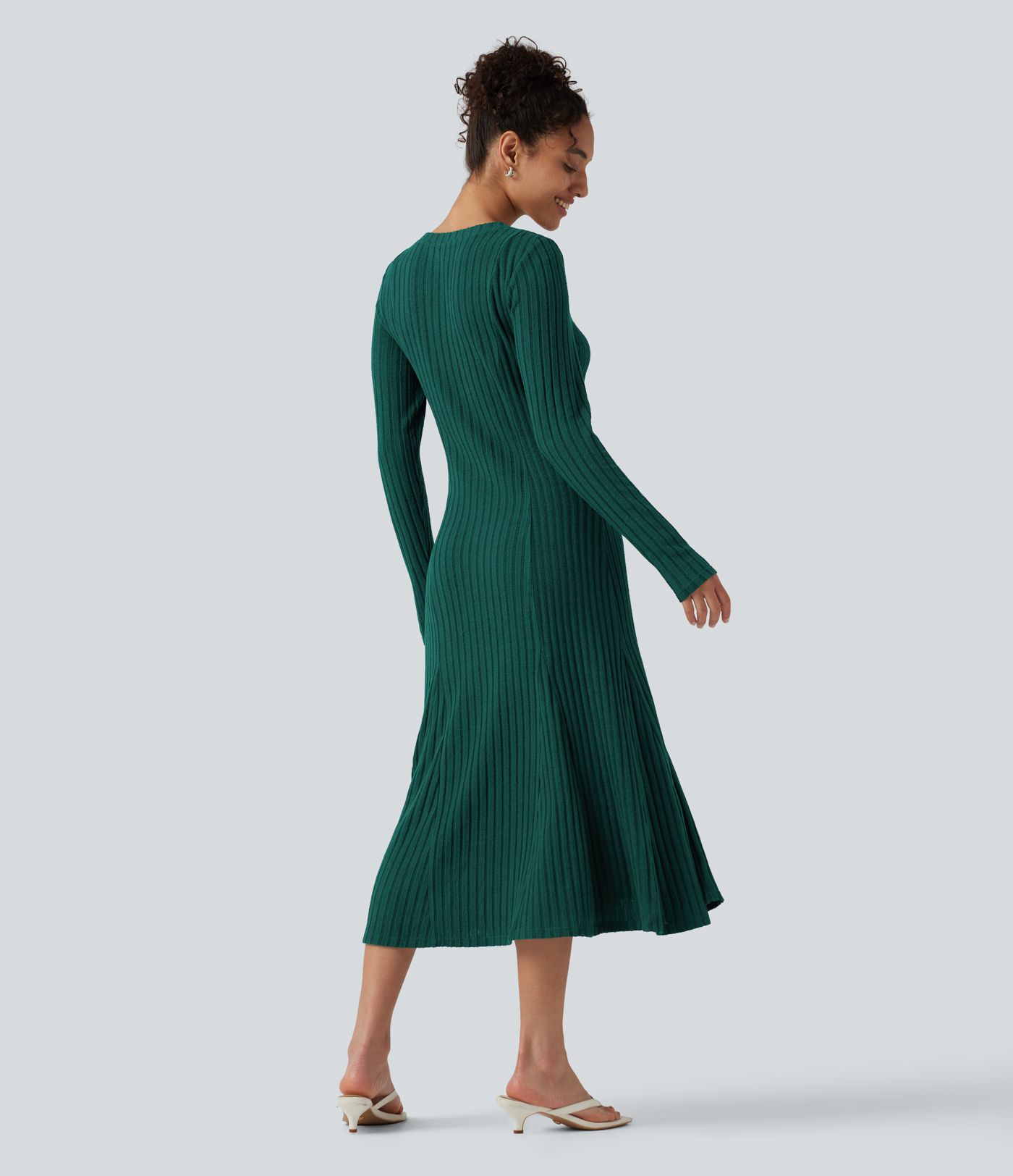 Ribbed Knit Henley Neck Long Sleeve Flowy Midi Casual Dress Ribbed Knit Henley Neck Long Sleeve Flowy Midi Casual Dress