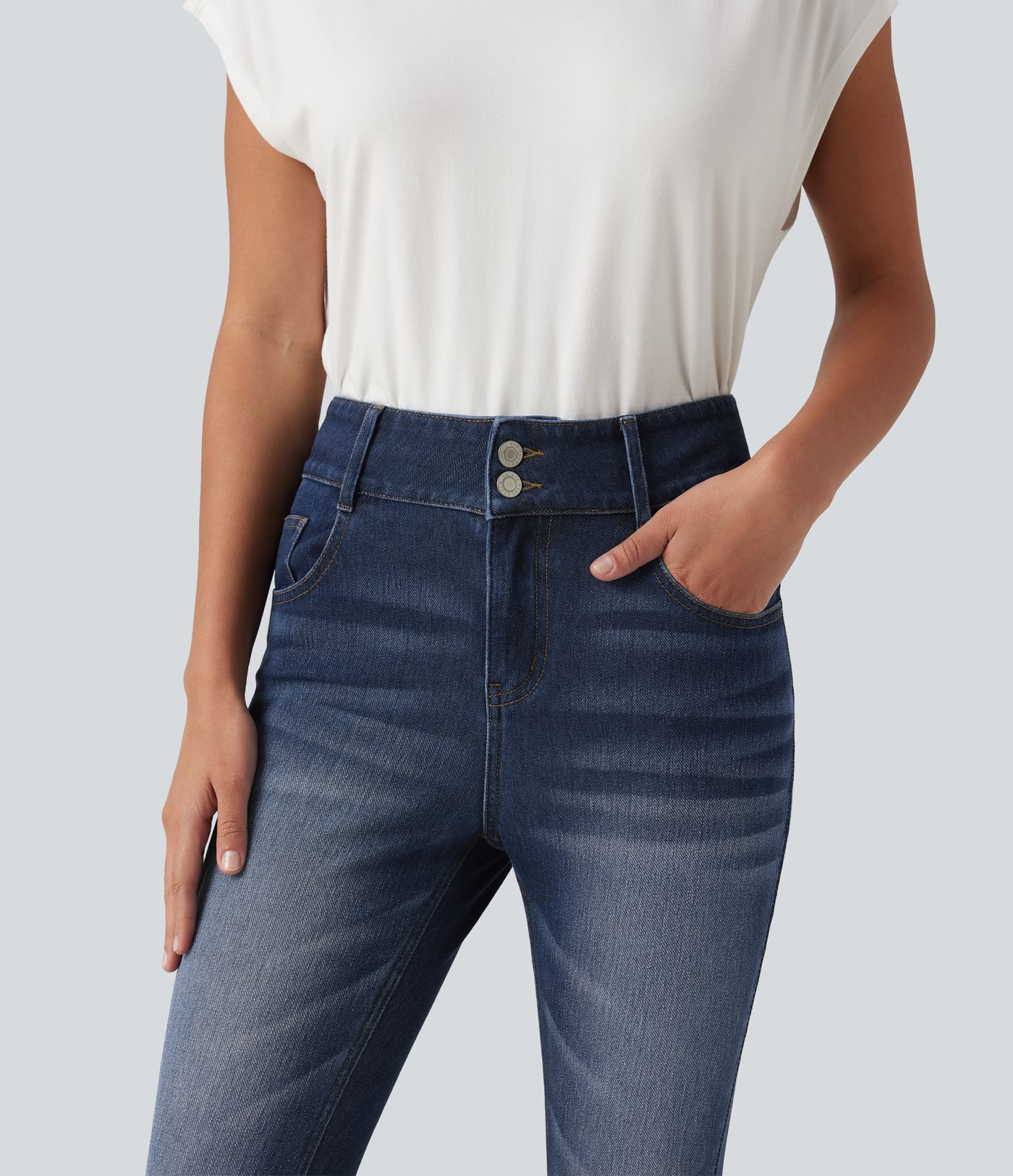 Halara Flex™ Jean skinny taille mi-haute, décontracté, avec poches Halara Flex™ Jean skinny taille mi-haute, décontracté, avec poches